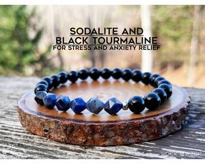 Sodalite and Black Tourmaline Bracelet for Stress and Anxiety Relief by Rock My Zen